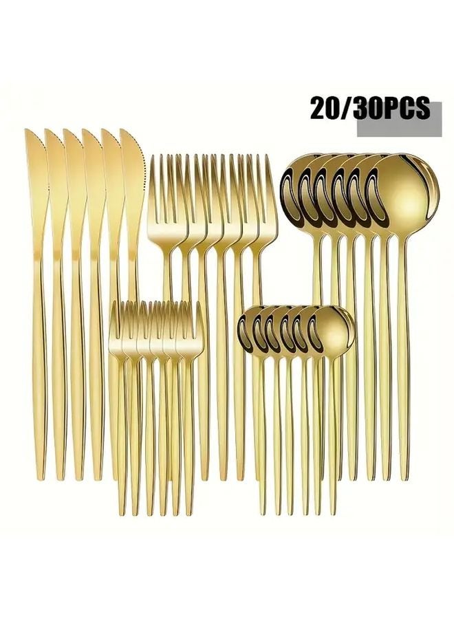 20 Piece Gold Mirror Polished Stainless Steel Tableware Set For Home Hotel Banquet - Image 1